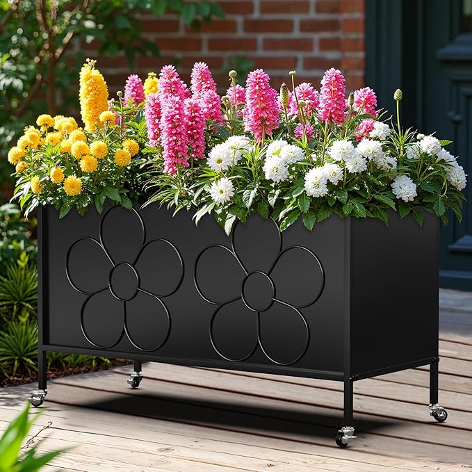 Metal Raised Garden Bed with Fabric Iiner for Plants Vegetables Flower Planter Box for Backyard Patio Outdoor 36.61x15.75x21.85in(Black)