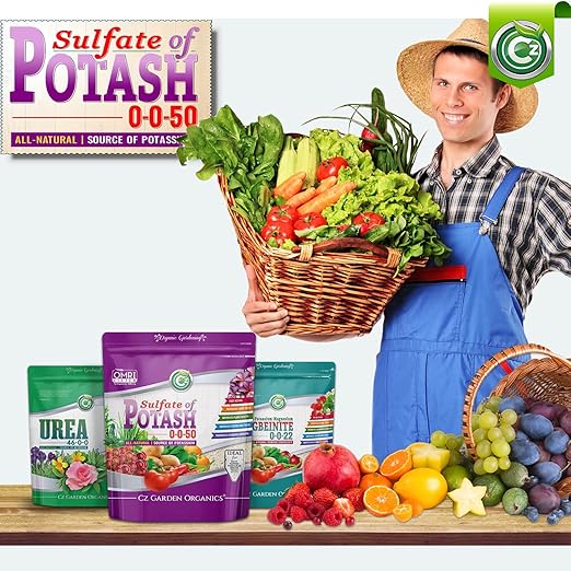 Organic Sulfate of Potash 0-0-50 Made in USA - OMRI Listed - Water Soluble SOP Potassium Plant Food for Plants & Flower Gardens - 3LB Low Chlorine Fertilizer. Enhances Color & Taste!