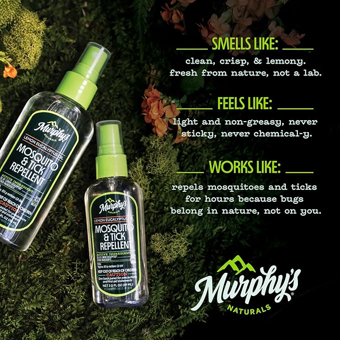 Murphy's Naturals Mosquito & Tick Bug Repellent Spray, Oil of Lemon Eucalyptus for Skin + Outdoor Gear, 2 Ounce Pump, 3-Pack