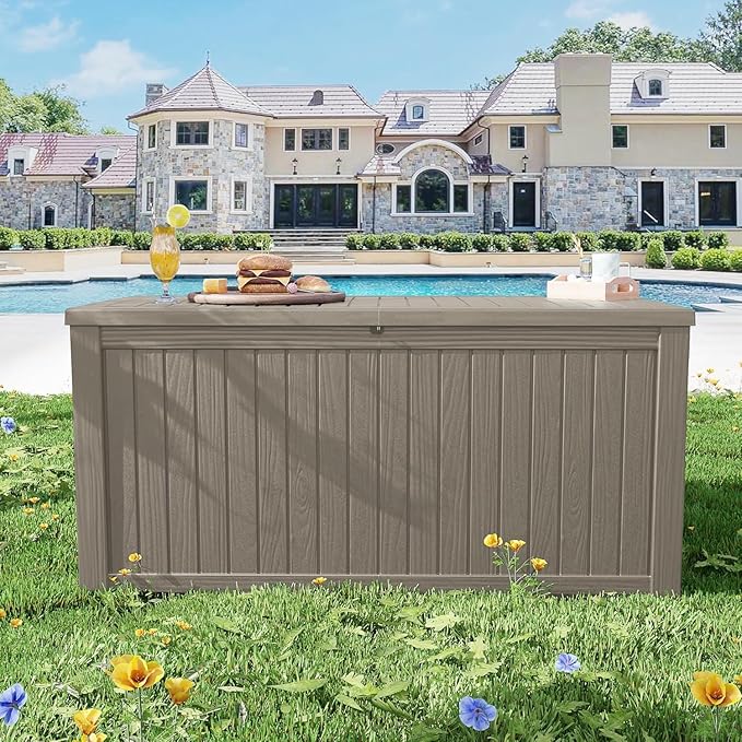 200 Gallon Outdoor Storage Deck Box, Large Storage Organizer for Patio Furniture Accessories, Garden Tools, Indoor Storage for Cushion, Grey