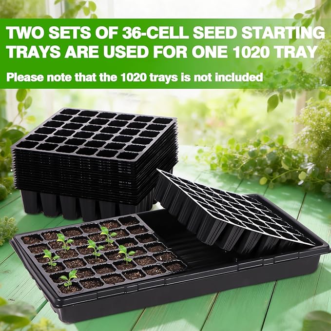 20 Pack 32 Cell Seed Starter Tray for 1020 Tray, Seed Starter Tray for 1020 Tray, Deep Cell Seed Starter Tray with Drainage Holes for Seed Germination, 10.24"×10.24", 2.17" Height