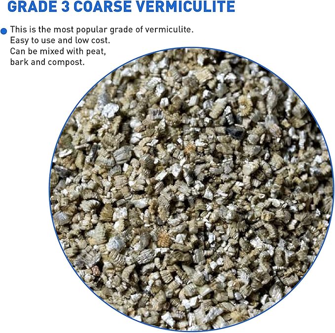 Palmetto Vermiculite Coarse Grade A-3 Horticultural Soil Additive, 4 Cu Ft Bag - Gardening and Potting Mix for Seed Starting, Aeration, and Drainage