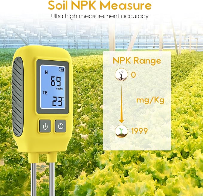4 in 1 Npk Soil Tester Digital LCD Diaplay 3X AAA Battery Power Measure The Soil NPK Component Content and Temperature NPK Soil Assessment Tool