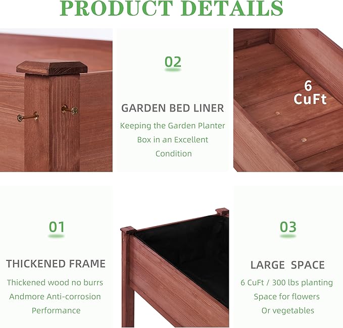 Raised Garden Bed with Legs (48x24x30''), Solid Wood Elevated Planter Box for Outdoor