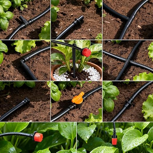 230 Pcs 1/4 Inch Drip Irrigation Fittings Kit, 1/4" Dripline Complete Barbed Connectors- Nozzles, Micro Drips, Nozzle Tees, Single Barbs, Couplers, Tees, Valves, Elbows, Plugs, Crosses, Stakes