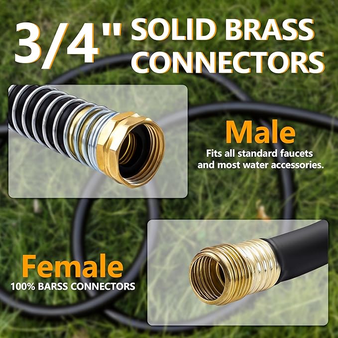 5/8" x 150ft Garden Hose, -40℉ To 190℉ Hot/Cold, Heavy Duty,Flexible, 300psi Working, 1000psi Burst, 3/4" Brass Fittings with Hose Protector Coil Spring for Outdoor,Yard, Farm