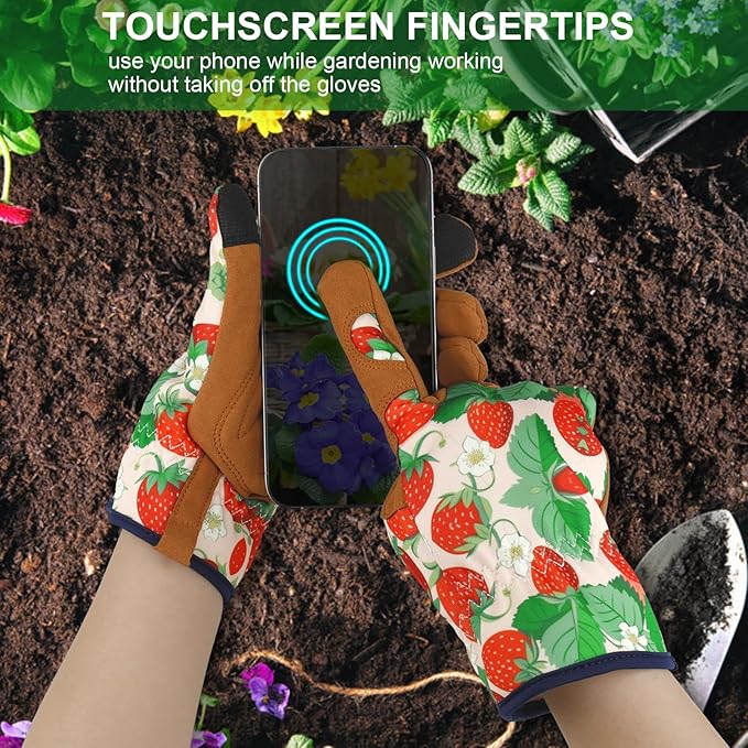 Leather Gardening Gloves for Women Thorn Proof Garden Gloves Touch Screen Working Gloves Gifts,M