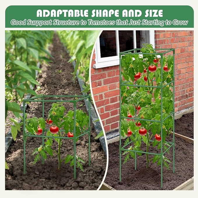 Therwen 8 Packs Tomato Cages for Garden 41.5 x 15 x 15 Inches Square Tomato Plant Support Pole, Heavy Duty Steel Plant Tower Stakes Cucumber Trellis for Climbing Vegetables Flowers Fruits