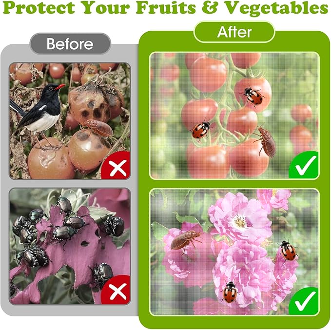 3Pack Garden Bird Netting Plant Cover for Square Tomato Cage,55.1"x15.7" Insect Bird Barrier Tomato Cage Net with Zipper&12pcs Clips,Tomato Trellis Netting Protection Mesh Cover for Protecting Plants