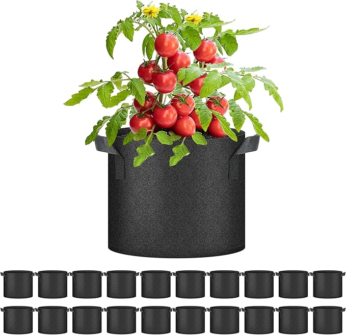 HealSmart Plant Grow Bags 7 Gallon, Tomoato Planter Pots 20-Pack with Handles, Aeration Nonwoven Fabric, Heavy Duty Gardening Planter for Vegetable, Herbs and Flowers, Black New