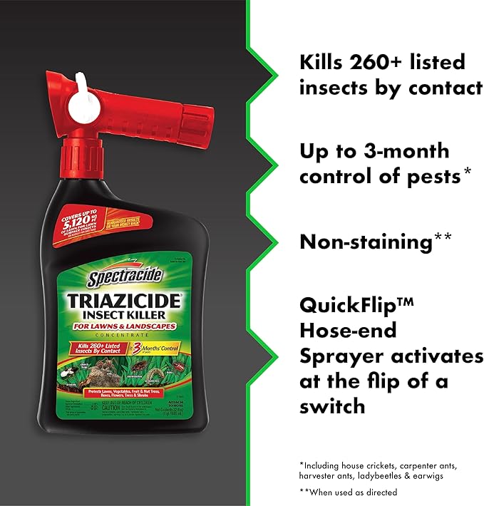 Spectracide Triazicide Insect Killer For Lawns & Landscapes Concentrate (Ready-To-Spray), Protects Lawns, Vegetables, Fruit & Nut Trees, Roses, Flowers & Shrubs, 32 fl Ounce