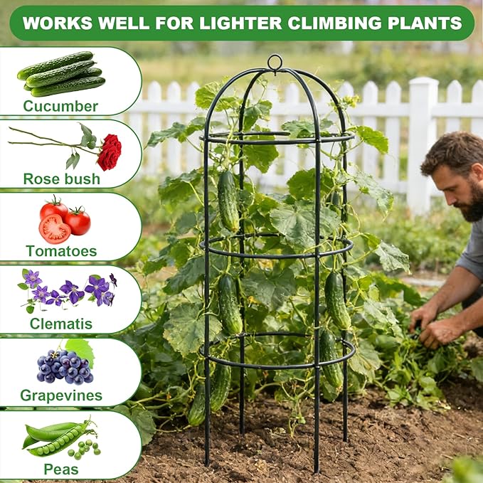 Garden Obelisk Trellis for Climbing Plants 5.7/4.5FT Heavy Duty Metal & Rustproof Plant Climbing Support for Garden Indoor Outdoor Potted Plant Flowers Fruits Vegetable Vines (4.5FT / 1Pack)