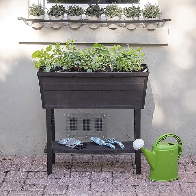 14.5in x 32.25in x 31.12in Raised Planter Box - USA Made - 15.7 Gallon Elevated Patio Garden Bed with Drainage Plug, Brown
