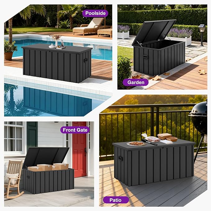 PURPLE LEAF Outdoor Deck Box 150 Gallon Waterproof Lockable Storage Box Container with Lid Deck Organization for Patio Cushions Side Table Pool Accessories Garden Tools, Gray