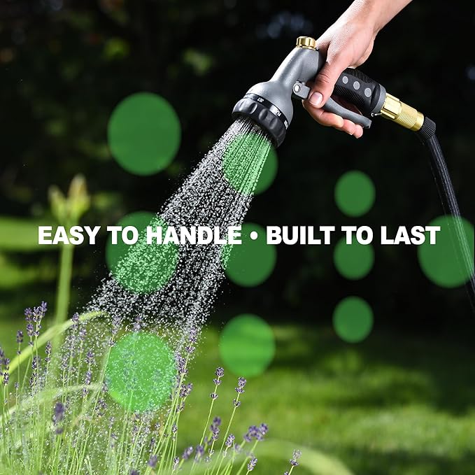 Easy to Use Garden Hose 50 FT, Lightweight and Leak-Proof Heavy-Duty Flexible Water Hose 50FT with Reinforced TPE Core, 3/4" Solid Brass Fittings, Ultra-Flow Manguera Para Jardin, Built to Last