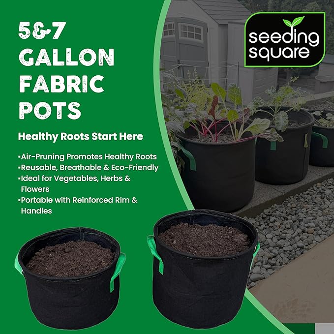Seeding Square Fabric Grow Bags (7 Gallon) – Durable, Reusable Air-Pruning Plant Pots for Vegetables, Fruits & Herbs – Eco-Friendly Breathable Planter Bags for Healthy Roots & Bigger Harvests