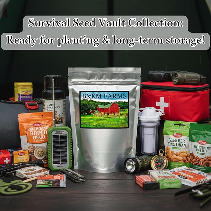 B&KM Farms 50,000+ Heirloom Seed Kit – 50 Varieties of Non-GMO Vegetable, Fruit & Herb Seeds for Home Gardening – High Germination, Hand-Packed, Weather-Resistant Packaging