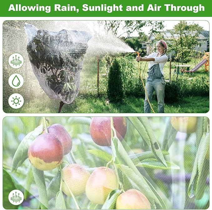 8 Pack Garden Plant Netting, 3.3Ft x 2.7Ft Garden Netting Pest Barrier Mesh Covers Bags with Drawstring Insect Bird Cover Netting Plant Protection Covers for Vegetables Bushes Fruits Tree