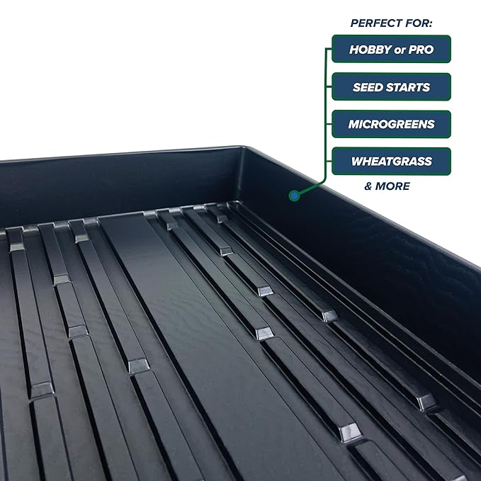 Living Whole Foods 5 Pack of Durable Black Plastic Growing Trays (Without Drain Holes) 21" X 11" X 2" - Flowers, Seedlings, Plants, Wheatgrass, Microgreens & More