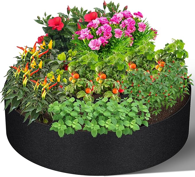 GREANER 4x1FT Large Grow Bag, Heavy Duty Fabric Round Garden Raised Planting Bed, Planting Container Grow Bag for Planting Herb Flower Vegetable Potato Plants(Black)