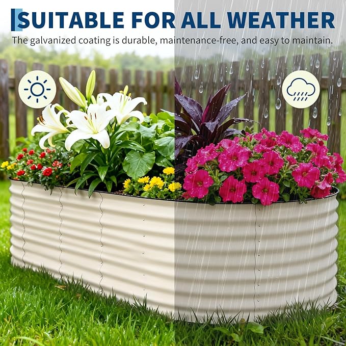Garvee Galvanized Raised Garden Bed Outdoor, 8x4x1.5 ft Metal Planter Box for Flowers Vegetables, Rust-Resistant Raised Garden Beds for Gardening, Easy Assembly Outdoor Garden Box & Planters, Beige