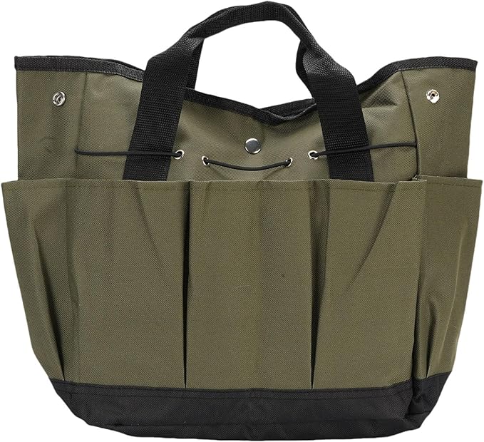 Garden Tool Organizer, Heavy Duty Oxford Cloth with Multiple Pockets Garden Tool Caddy, Storage Bag with Elastic Straps and Rainproof Design for Men and Women (OD Green)