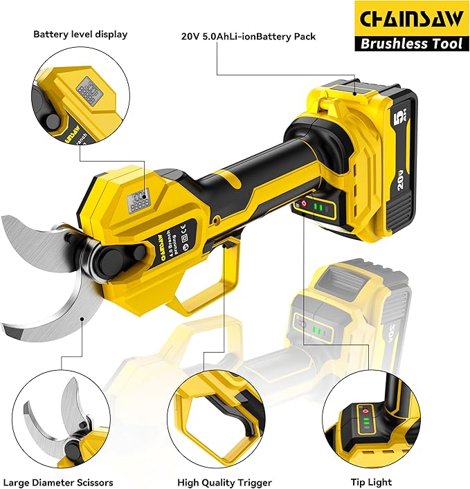 2-IN-1 Electric Pole Pruning Shears Cordless Compatibility with Dewalt 20V MAX Battery, 1.6" Cutting Diameter Pruner, 14.8 FT MAX Extension Pole Saws for Tree Trimming(NO Battery) (Pruning Shears-1)