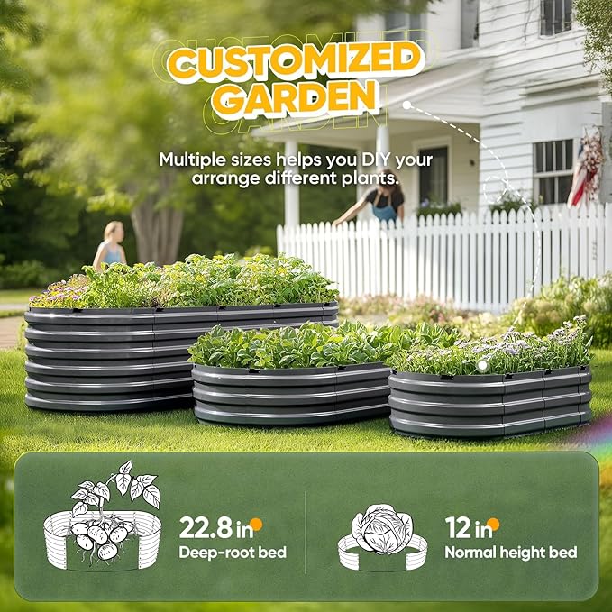KING BIRD Raised Garden Bed Kit 2025 Upgraded Quick-Setup Galvanized Planter Garden Box Outdoor for Gardening, Vegetables, Flowers, 94x36x23 in, Dark Grey