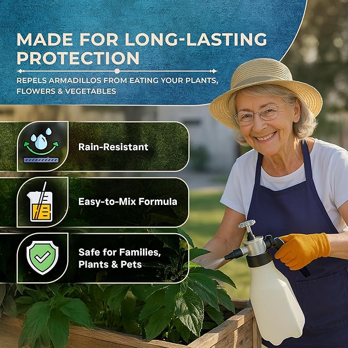 VarmiPro Armadillo Repellent Spray Concentrate - 32 fl oz Natural Outdoor Armadillo Deterrent for Yard, Garden, Lawn, Trees, and Plants - Safe for Pets, Animals, Flowers, Shrubs, and Flower Beds