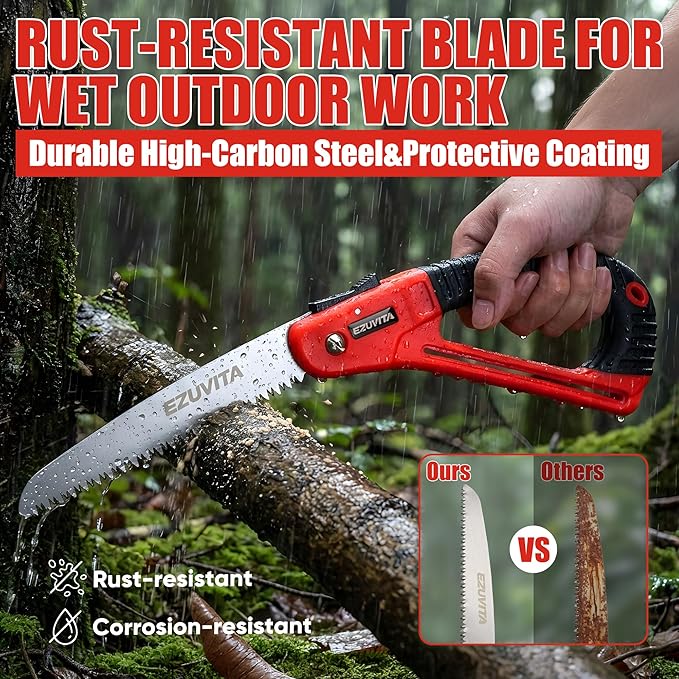 7 Inch Folding Saw with EDC Pouch, Lightweight Hand Pruning Saw with Curved Grip, Triple-Cut Razor Teeth for Wood Cutting, Tree Trimming, Gardening, Camping, Hiking, Hunting