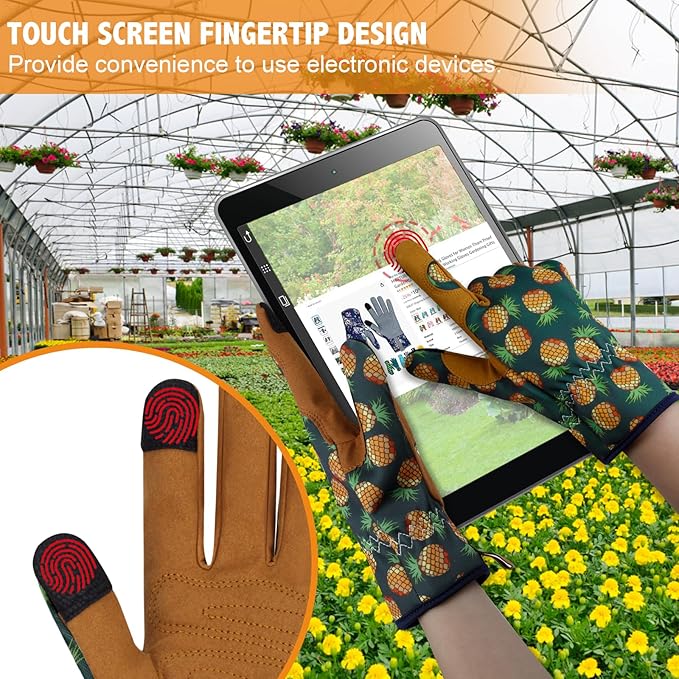 Leather Gardening Gloves for Women Thorn Proof Garden Gloves Touch Screen Working Gloves Gifts,M