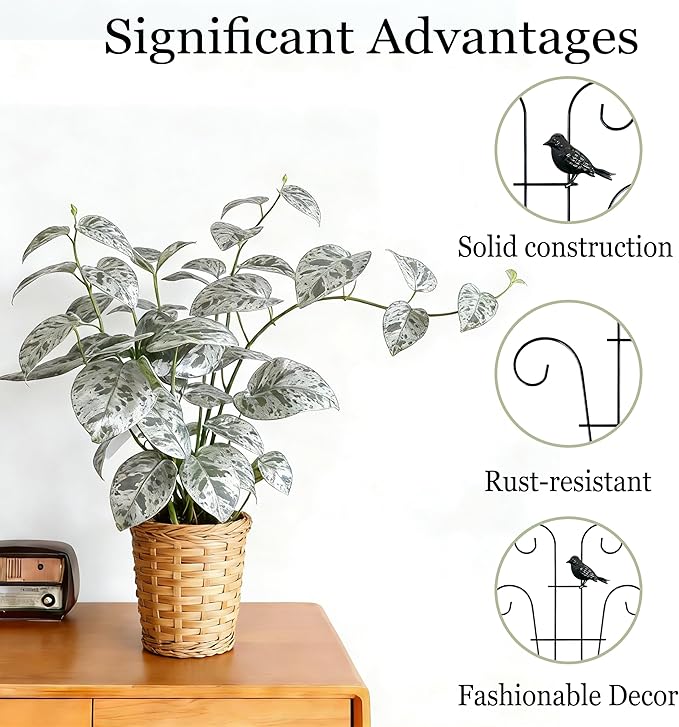 4 Pcs Metal Trellis for Potted Plants Indoor, 14.6 inch Small Garden Trellis with Bird for Climbing Plants Outdoor, Stackable Pothos Plant Climber Support for Hoya Vine Ivy Flower Plant Support