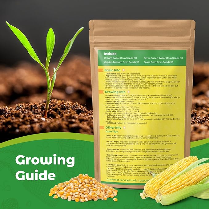 4 Corn Seeds Variety Pack - 200+ Non-GMO & Heirloom Corn Seeds for Planting Outdoor, Includes Sweet Corn, Golden Bantam,Silver Queen & Glass Gem Corn, Perfect Home Garden Gift for Beginners, Mom, Her