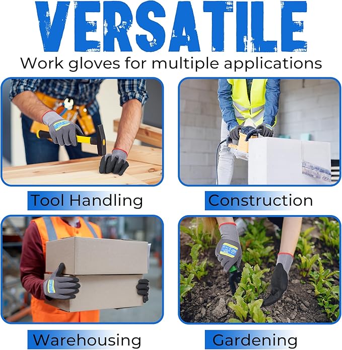 HANDLANDY 6 Pairs Safety Work Gloves with MicroFoam Nitrile Coated - Breathable Nylon Gloves with Grip for Men & Women