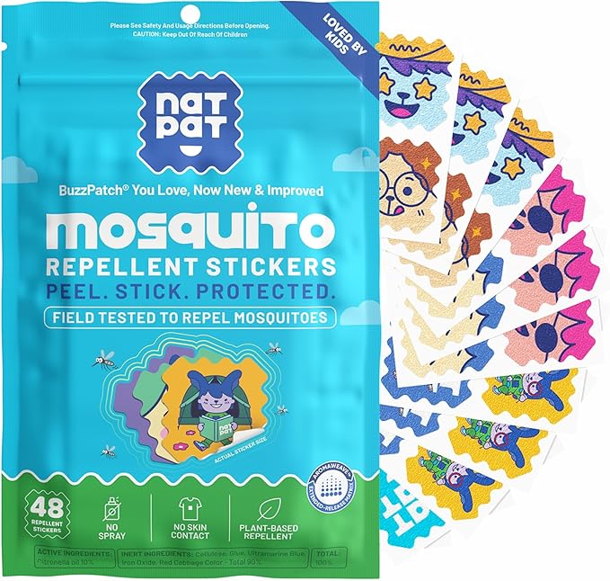 NATPAT Buzz Patch Mosquito Patch Stickers for Kids - Plant Based Ingredients, Non-Toxic - The Original All Natural Citronella Essential Oil Insect Patch, DEET Free, for Toddlers, Kids (60 Pack)