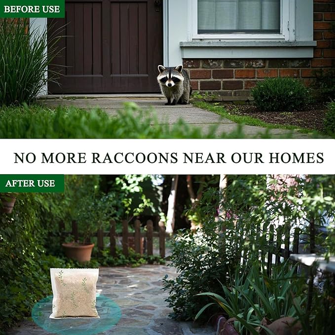 Natural Raccoon Repellent Granules | Eco-Friendly, Non-Toxic & Long-Lasting Protection with Garlic, Peppermint & Wintergreen Oils | Safe for Pets and Children |10-Pack (25g per Bag)