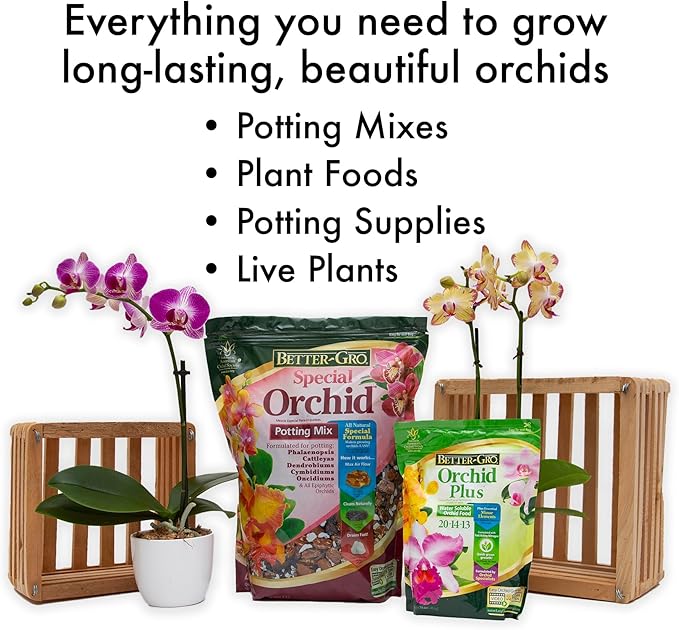 Better-Gro Orchid Plus 20-14-13 - Urea-Free Orchid Fertilizer for Vigorous Growth, Water Soluble, Nitrate Nitrogen-Rich, Ideal for Indoor Potted Plants and Tropical Plants - 16 oz Resealable Bag