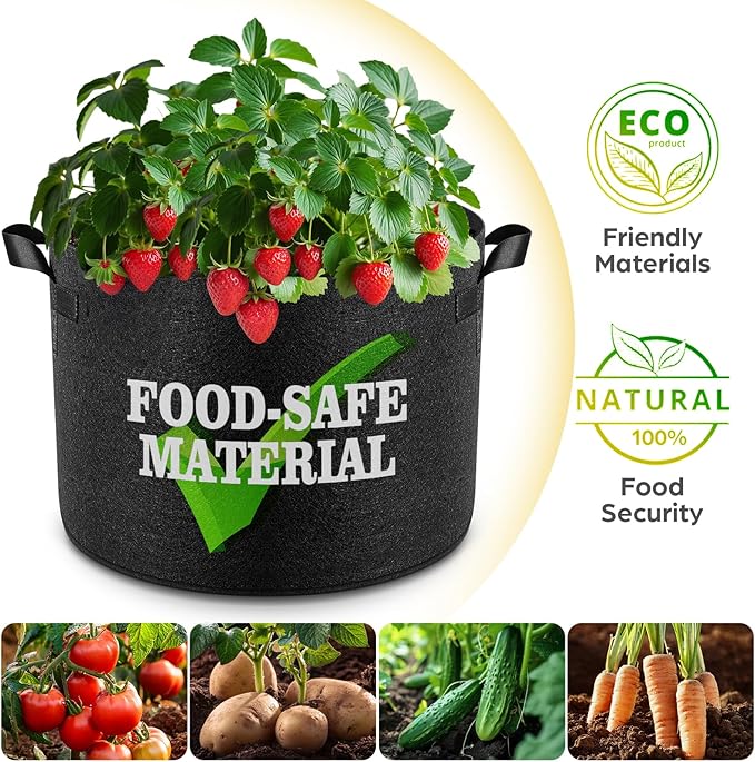 Jorvila 5 Pack 5 Gallon Grow Bags, Thickened Nonwoven Fabric Planter Pots with Handles, Heavy Duty 300G Garden Pots for Tomato, Potato and Vegetable