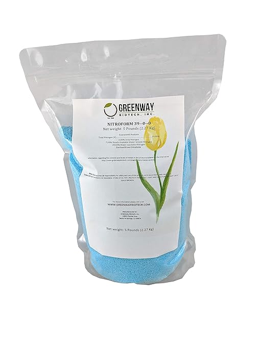 Greenway Biotech Nitroform 39-0-0 Slow Release Nitrogen Fertilizer - Contains Urea & Water Soluble Nitrogen for Healthy Plants & Lawn Growth (5 Pounds)