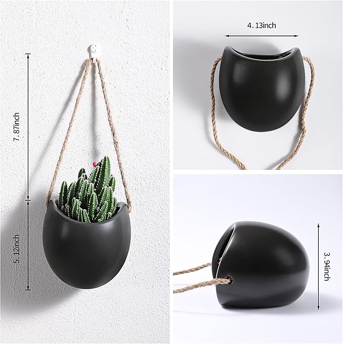 Set of 3 Ceramic Wall Hanging Pocket Planters for Small Plants & Artificial Greenery, Wall Decor for Bathroom Living Room Kitchen Bedroom Corridor Office