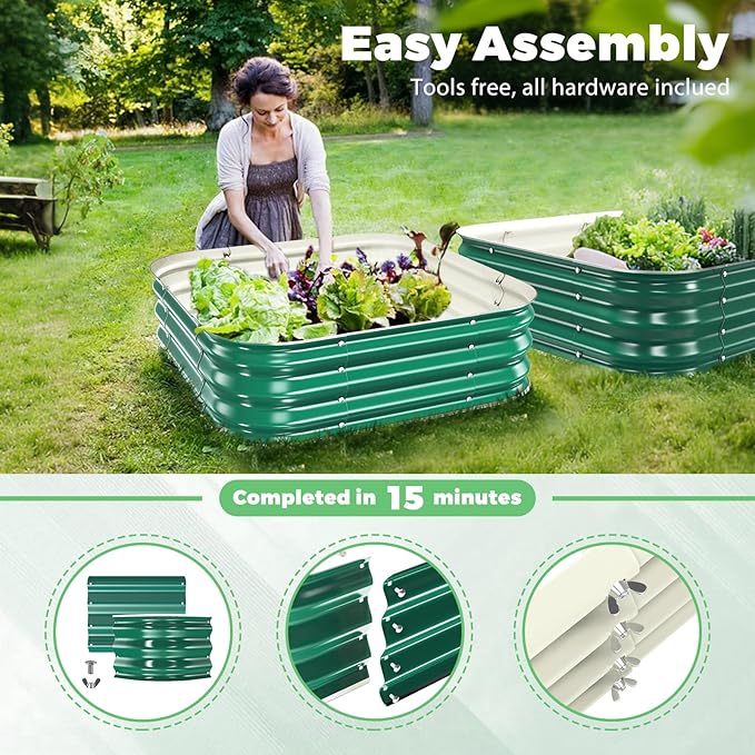 Galvanized Raised Garden Bed, 4x4x1ft Garden Planter Bed Outdoor, Heavy Duty Rustproof Steel Raised Bed Kit for Gardening Vegetables Fruits Flowers Grow Green