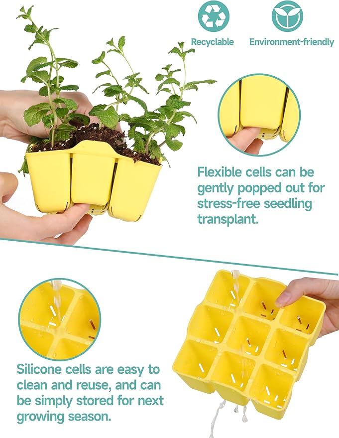 16 Packs Silicone Seed Starter Trays, Colorful Seedling Starter Trays Fit Up to 10''20" Planting Tray, 4 XL Cell Indoor Reusable Seedling Grow Trays for Vegetable, Flowers, Herb