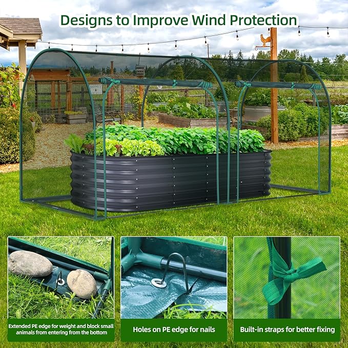 Ohuhu Crop Cages for Garden Plant: 8x4x4 Ft Tent Cage, Plant Netting Cover with Zipper, Garden Bed Cover, Plant Cover from Animal Wind-Resistant Garden Cage for Fruit Vegetable Flower