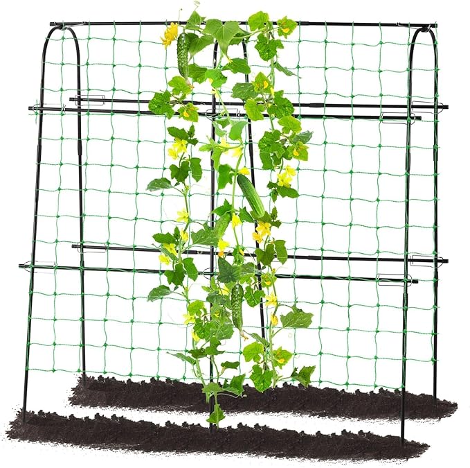 Follook Cucumber Trellis for Raised Bed, 4 feet Garden Trellis for Climbing Plants Outdoor, Plastic-Coated Metal Arch Plant Support for Flower Vines Vegetables Peas Beans Cucumber Trellis, Black