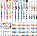 260 Pcs DIY Beaded Garden Stakes, Fairy Wand 10-Pack Garden Decorative Kit with Healing Crystal Pendant, 12in Threaded Rods, Crystal Diamond Tops, for Spring Garden Outdoor&Indoor Decorations