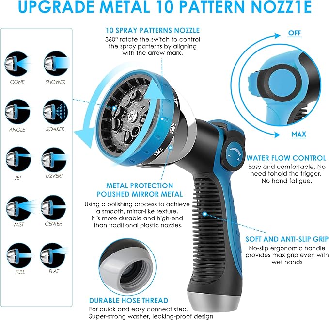 Non-Expanding Garden Hose 25 ft, Kink Free Flexible Water Hose with 10-Pattern Spray Nozzle, Lightweight Hose Pipe, Leak Proof, 3/4" Swivel Connectors, Super Fabric, Portable Storage Strap