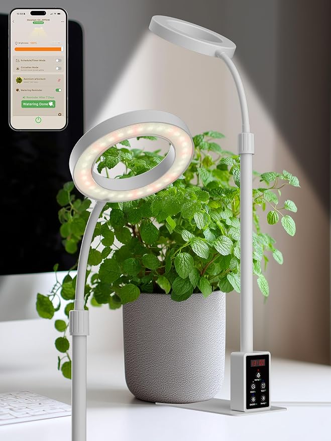 Grow Light with Stand, LED Plant Light for Indoor Plants, Full Spectrum Grow Lamp, Adjustable Height (White, 8W)