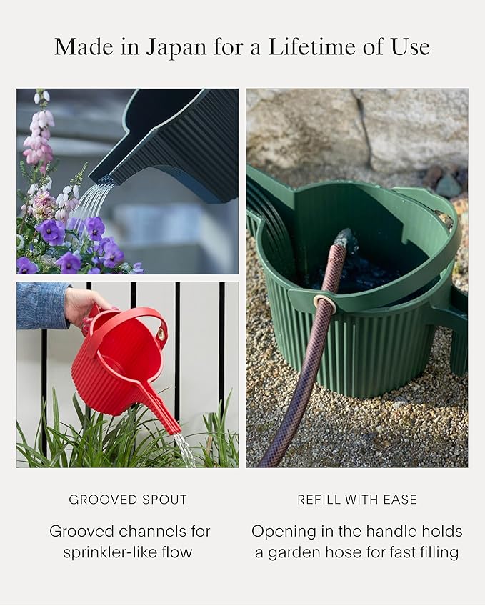 Hachiman Large Watering Can - 5 L Plant Watering Can with Widened Spout for Indoor and Outdoor Plants - Hands-Free Filling - 15" × 7.2" - Red