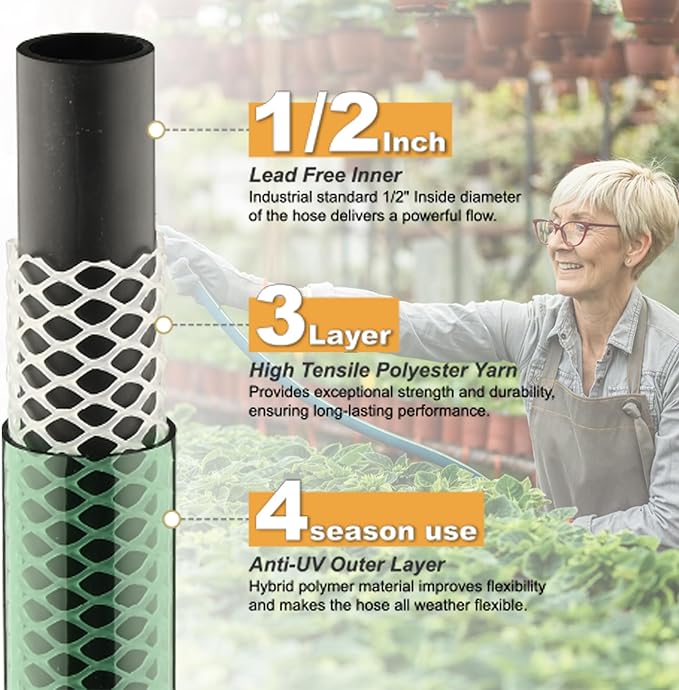 Leader Hose for Outdoor Garden Connection: 3FT 1/2" Short Hose with Male to Female Fittings Leakproof and No Kink for Faucet Extension Drip Irrigation