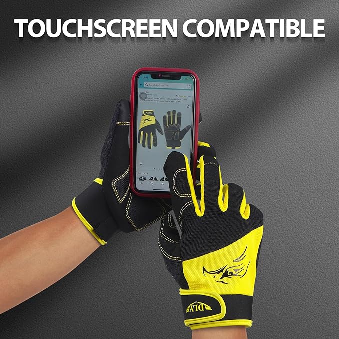 DLY Heavy Duty Work Gloves, Impact Protection Mechanic Gloves, Synthetic Leather Work Gloves, Touchscreen Capable